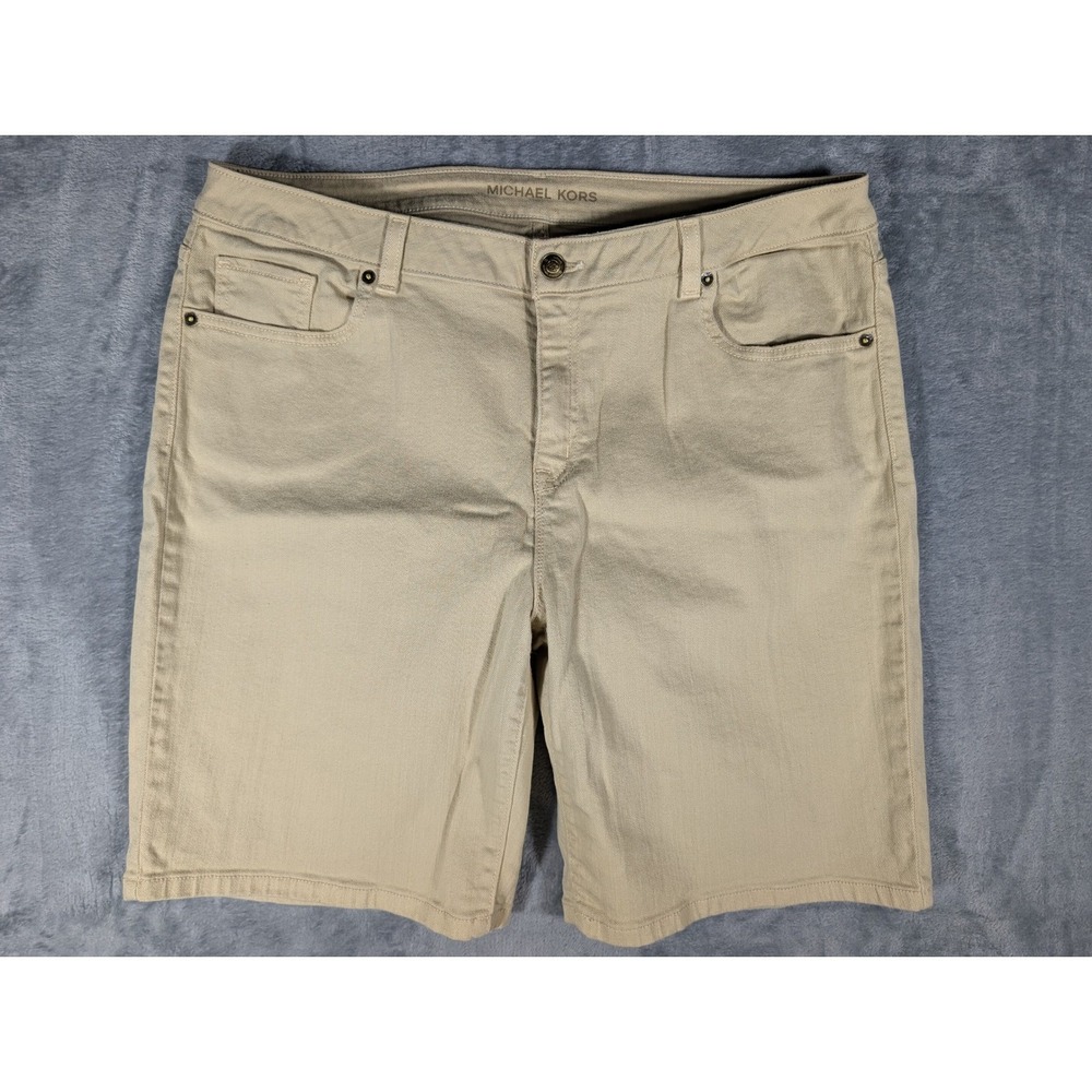 Michael Kors Women's Tan Stretch Denim Bermuda Shorts Size 14 Khaki Neutral